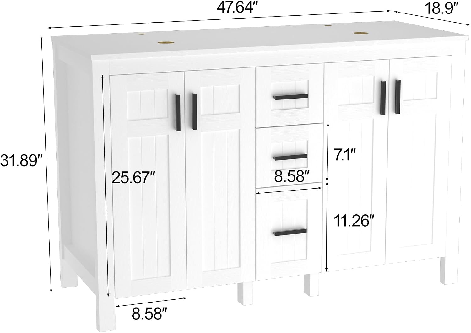 UEV 30' Bathroom Vanity with Sink Combo,Modern Freestanding Sink Cabinet with 3 Drawers,Stylish Bathroom Vanity Cabinet,Grooved Door,Metal Handles,Vessel Sink (Arch Rectangle, 48''White)