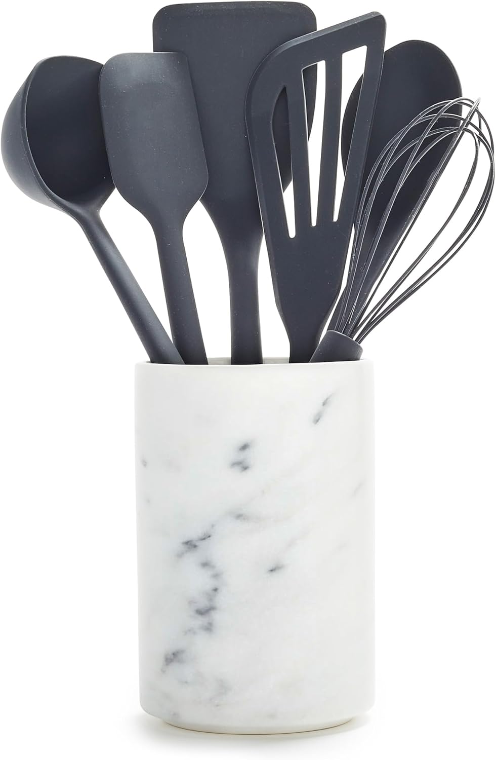 GreenPan Silicone 7 Piece Utensil & Crock Set, Cooking Kitchen Utensil, Flexible Rubber Nonstick Cookware, Rigid Steel Core, Heat-Resistant, Anti-Slip Handle, BPA-Free, Dishwasher Safe, Charcoal Gray