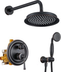 Antique Rain Shower Head with Handheld Spray, Oil Rubbed Bronze Rain Shower System with Rough-in Balance Pressure Valve, 9 inch Bathroom Luxury Rain Fall Shower Head Wall Mount Round, (B2312-ORB)