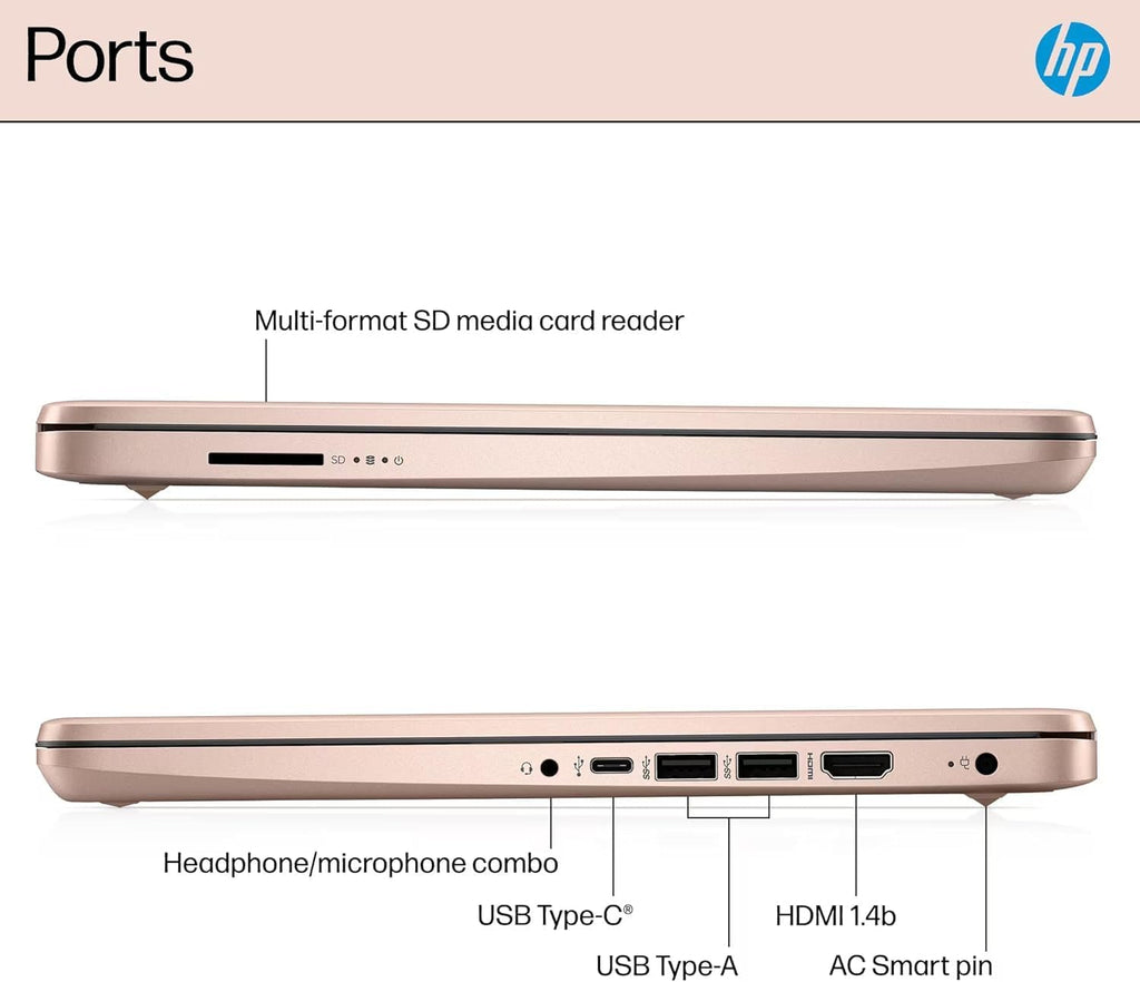 HP 14 Laptop Student Business 2025 Flagship, AI Copilot, 4-Core 13th Gen Intel CPU, 4GB RAM, 128GB UFS Storage, 1-Yr Office 365, Long Battery, Win 11S Rose Gold