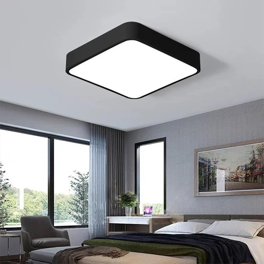 LED Ceiling Light Fixture,24 Inch Modern Square Recessed Ceiling Lights, Dimmable Light,64W Black Close to Ceiling Lighting Flush Mount Living Room Bedroom,3000K-6000K