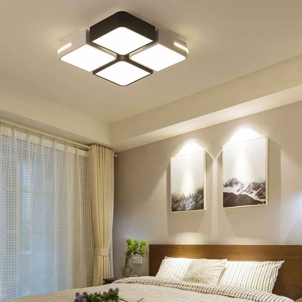 Black and White Simple Design Ceiling Light Fixture Square LED Ceiling Lamp Dimmable Led Flush Mount Ceiling Light Decorative Ceiling Lighting for Kitchen Bedroom Bathroom
