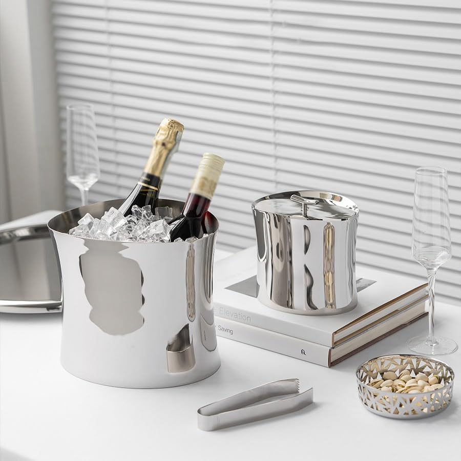 Ice Bucket Ice Bucket for Freezer European Style Stainless Steel Ice Bucket, Home Wine, Champagne, Beer, Red Wine, Ice Bucket Model Room Decoration Ice Buckets Party Cooler Drink Cooler(Medium)