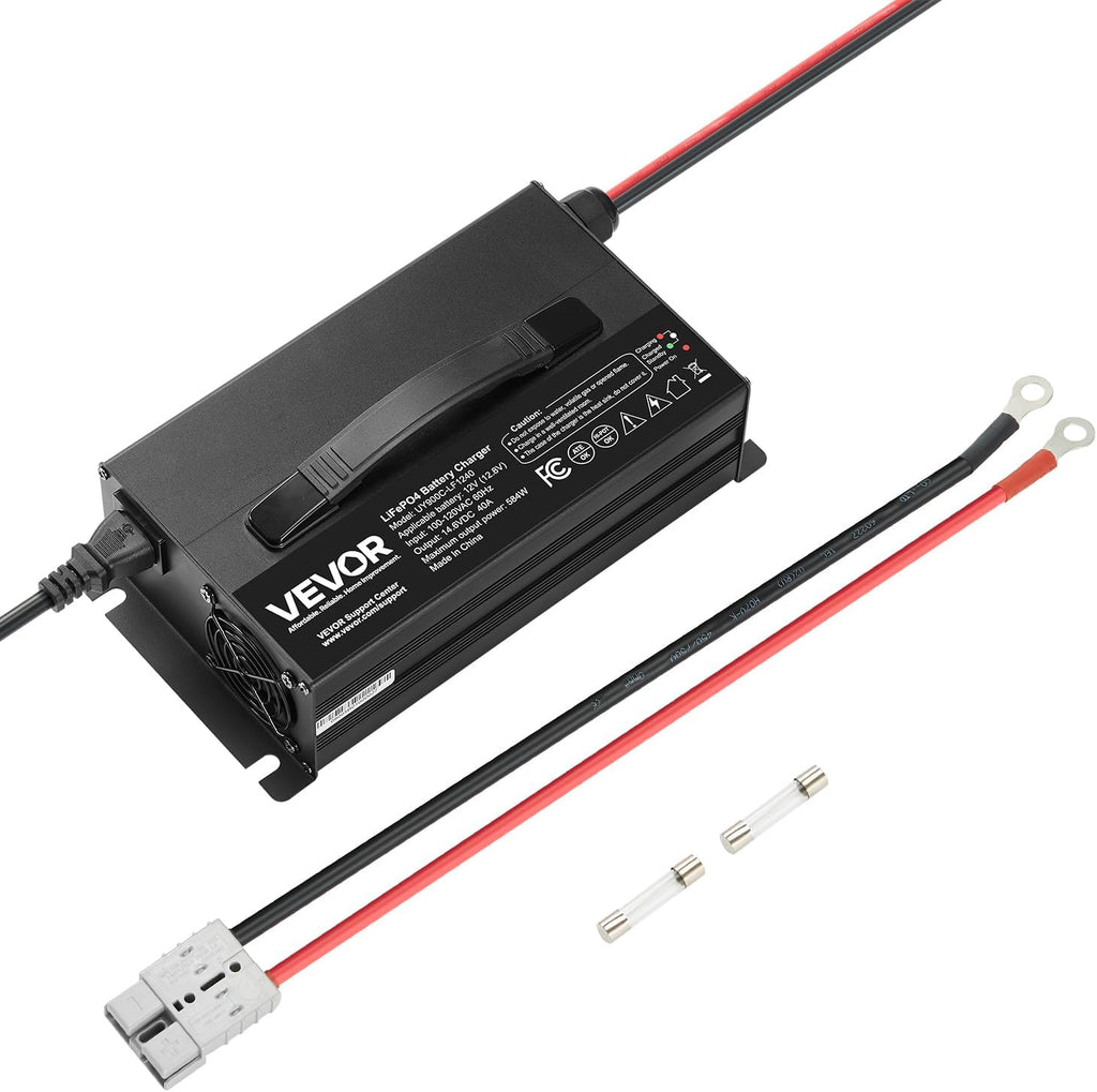 VEVOR 12V 40A Lithium Battery Charger, 14.6V, AC-DC LiFePO4 Smart Charger, with Anderson Connector, LED Indicator, 0V Activation, for Lithium LiFePO4 Deep Cycle Rechargeable Batteries of Boat, RV