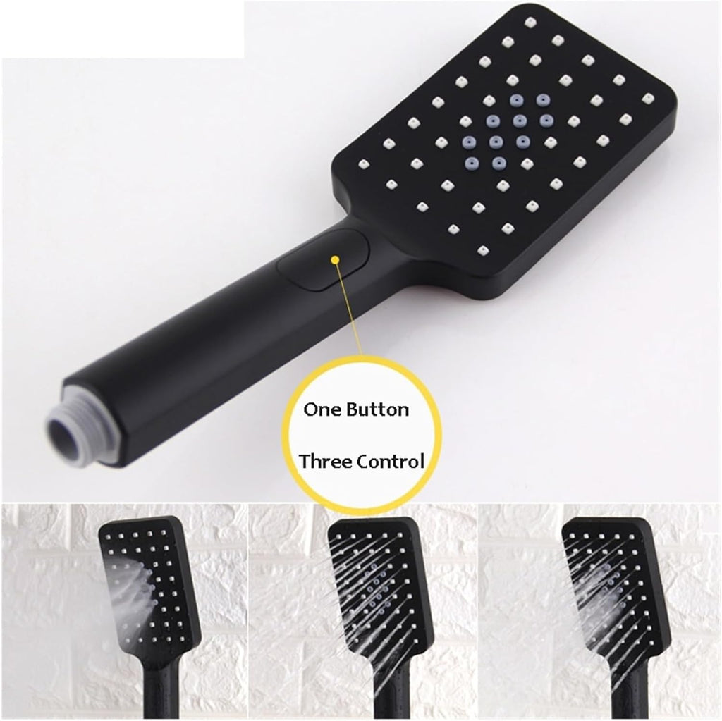 3-Way Handheld Shower Head with Holder and Hose, Wall Mounted Bathroom Shower Fixture, 1 Button 3 Control, Matte Black,(Square)