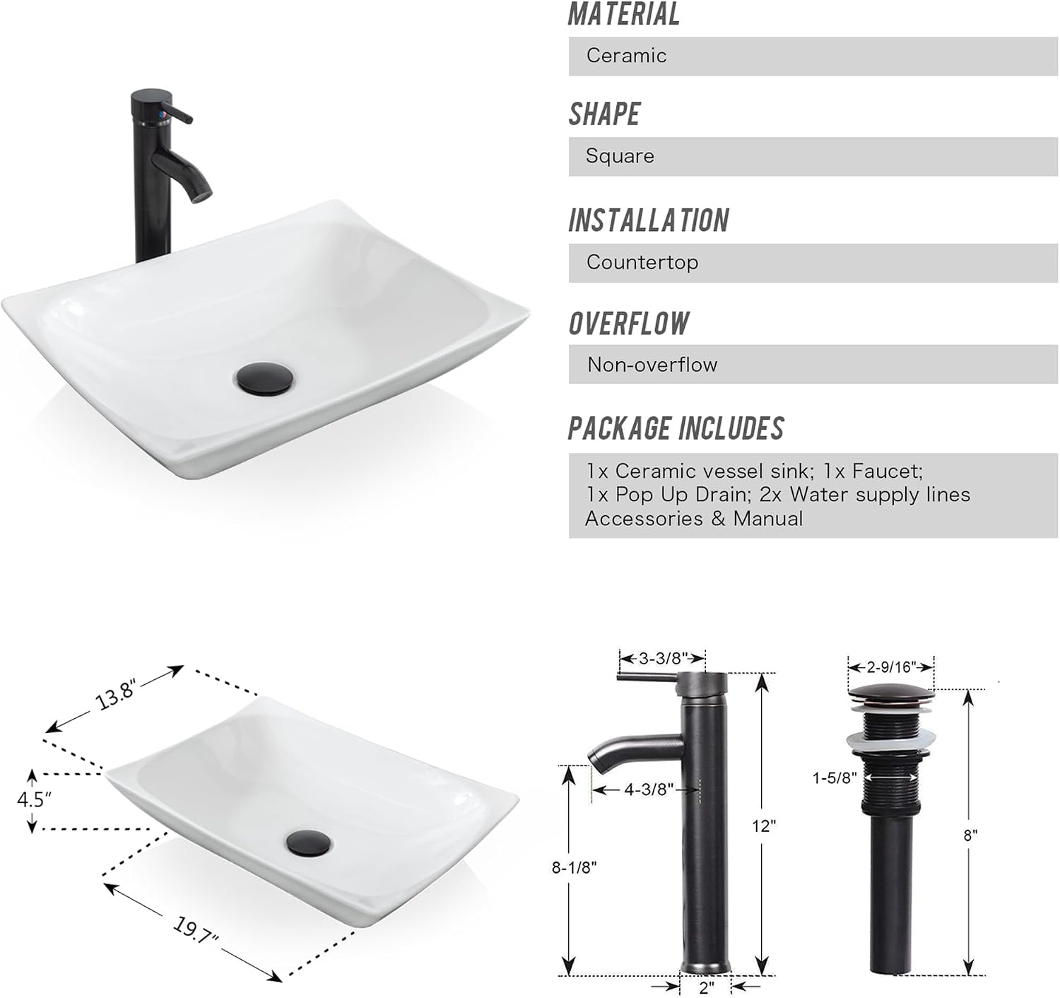 UEV 24' Black Bathroom Vanity with Vessel Sink,Modern Bathroom Vanity Cabinet,Modern Artistic Ceramic Vessel Sink Combo,Faucet Sink Bowl,Pop Up Drain Included,Mirror Not Included(032WHNew)