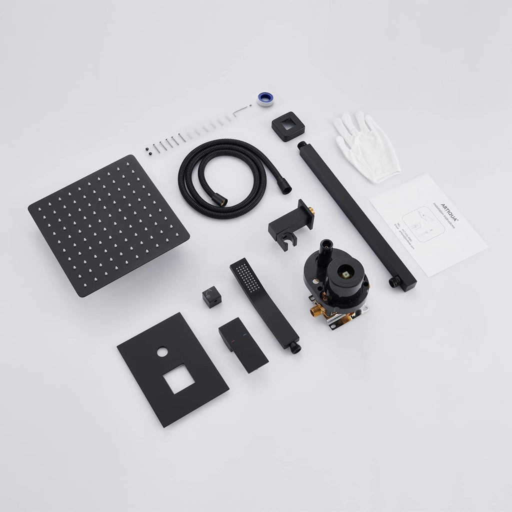 Shower System 10 Inches Rain Shower Combo Set Black Wall Mount Faucet Bathroom Faucets with Rainfall Shower Head and Hand Shower