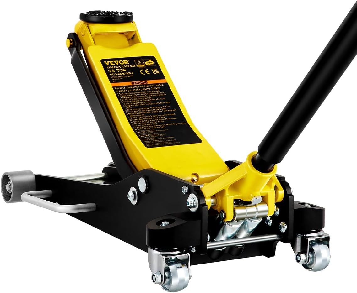 VEVOR 3 Ton Low Profile Aluminum & Steel Racing Floor Jack | Dual Pistons Quick Lift Pump, Sport Utility Vehicle, Lifting Range 3-6/11'-19-11/16', Yellow & Black