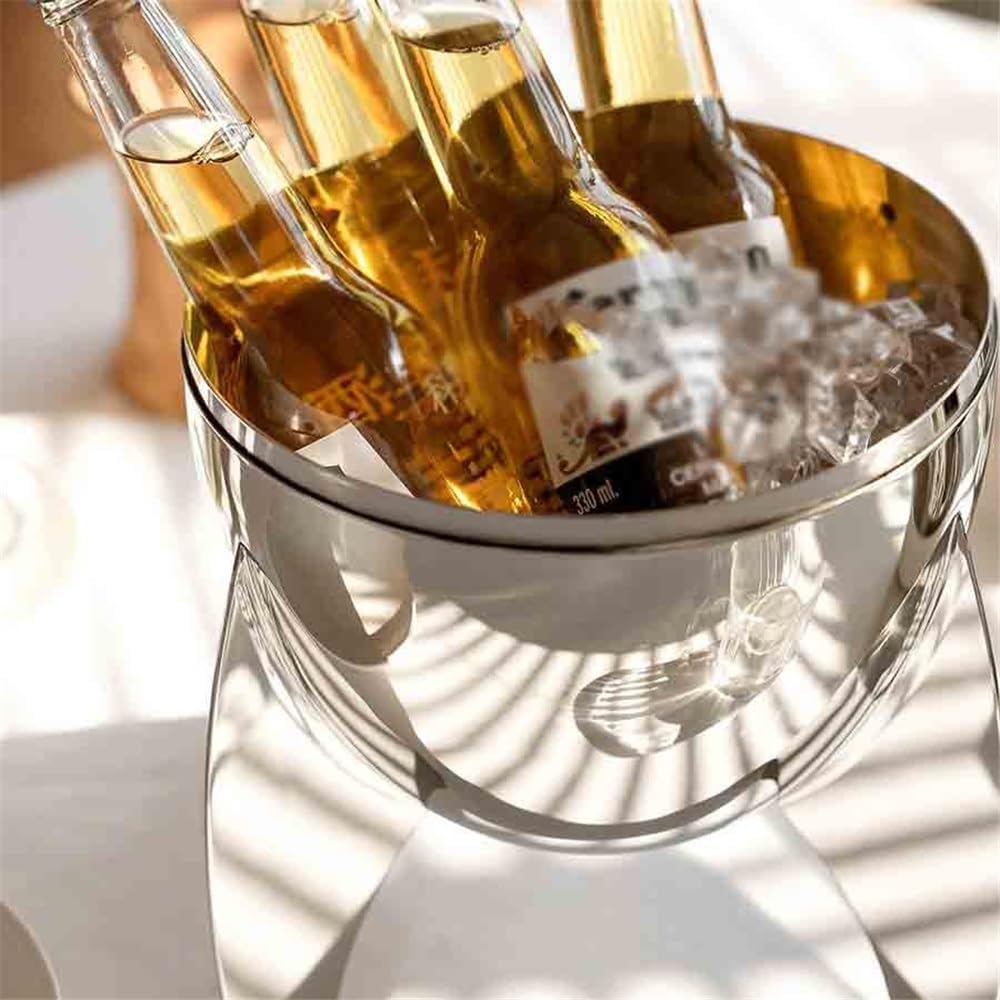Ice Bucket Personalized Shape Stainless Steel Creative Ice Bucket with Lid Light Luxury Coffee Table Table Ice Bucket Decorative Ornaments Housewarming Gift Keeps Ice Cold & Dry