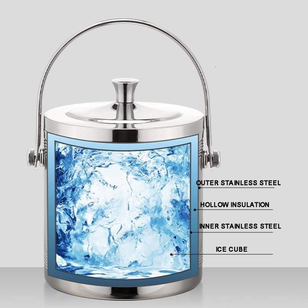 Ice Bucket with Lid 1.4 Litre Double Walled Insulated Stainless Steel with Cover Carry Handle