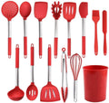 Marycan Silicone Cooking Utensils Set, Stainless Steel Handle Kitchen Utensils Set with Holder, Silicone Cooking Gadgets(Red)