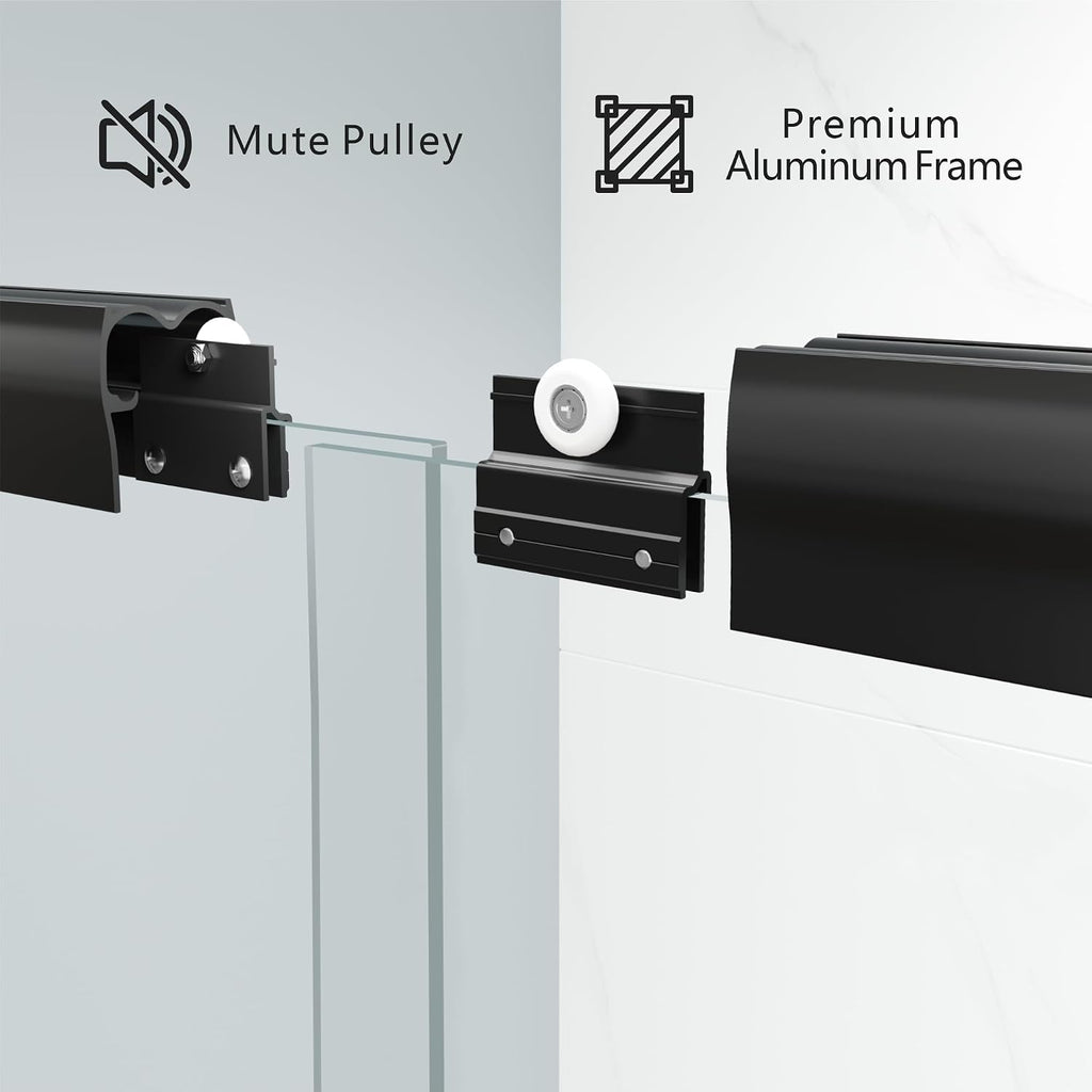 ENSO SENKA 44-48' W x 72' H Semi-Frameless Bypass Sliding Shower Door, Easy-to-Clean Treated Clear Tempered Glass, Matte Black