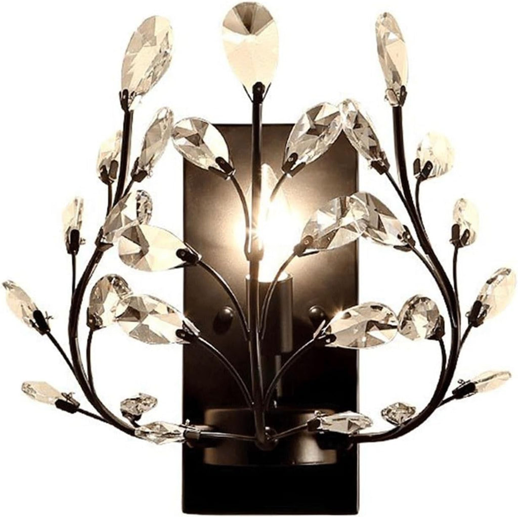 Wall Sconces Creative Retro Crystal Wall Sconces Wrought Iron Crystal Branches Wall Light Wall Mounted Lighting Fixture for Dining Room Bathroom Bedroom Living Room Entryway(Black)