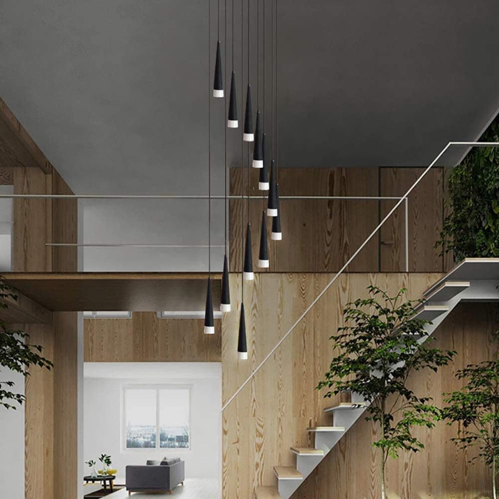 LED Modern Spiral Ceiling Light,Fixture Wrought Iron s,Flush Mount During Lighting,Long Barrel Conical,for Dining Room Bathroom Bedroom Living Room,Rotate The -Black Warm Light 6