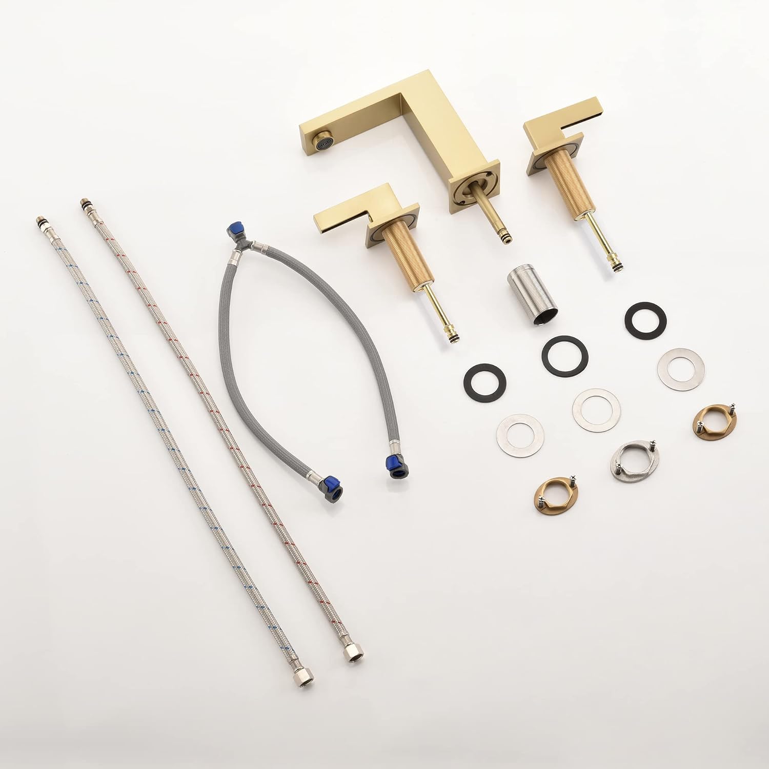 sumerain Brushed Gold 8 Inch Widespread Bathroom Faucet 2 Handle Lavatory Faucet Solid Brass, with Quick Connect Hose