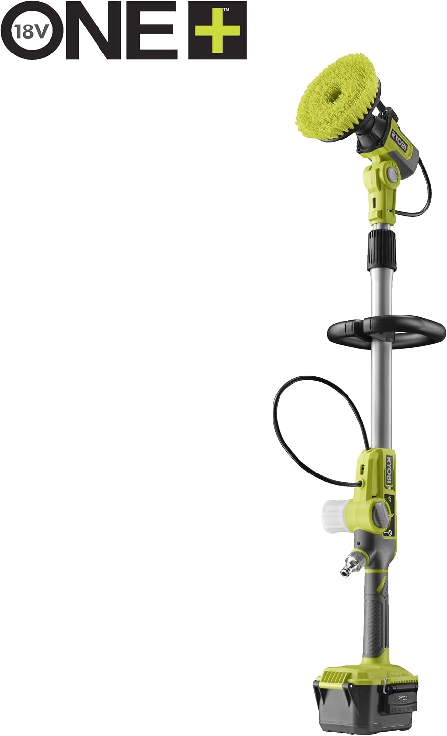 Ryobi RWTS18-0 18V ONE Plus Telescopic Scrubber with Water Feed (Bare Tool) | 15 cm brush head, max. Idle speed min 0-2100, without battery and charger