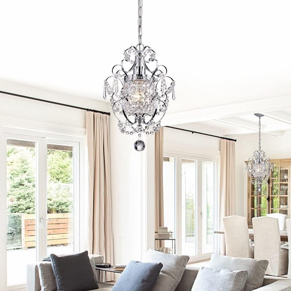 KISAD Rustic Vintage Crystal Chandelier Wrought Iron K9 Raindrop Pendant Light Adjustable Chain Ceiling Hanging Lighting Fixture for Entry Hallway Cloakroom Restaurant Bathroom Foyer (Color : Silver)