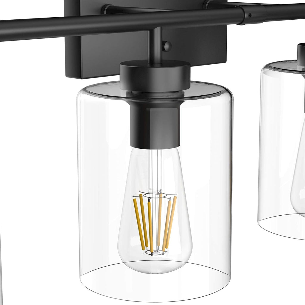 Aipsun 4 Lights Black Bathroom Vanity Light Over Mirror with Clear Glass Shades Industrial Bathroom Light Fixtures (Exclude Bulb)