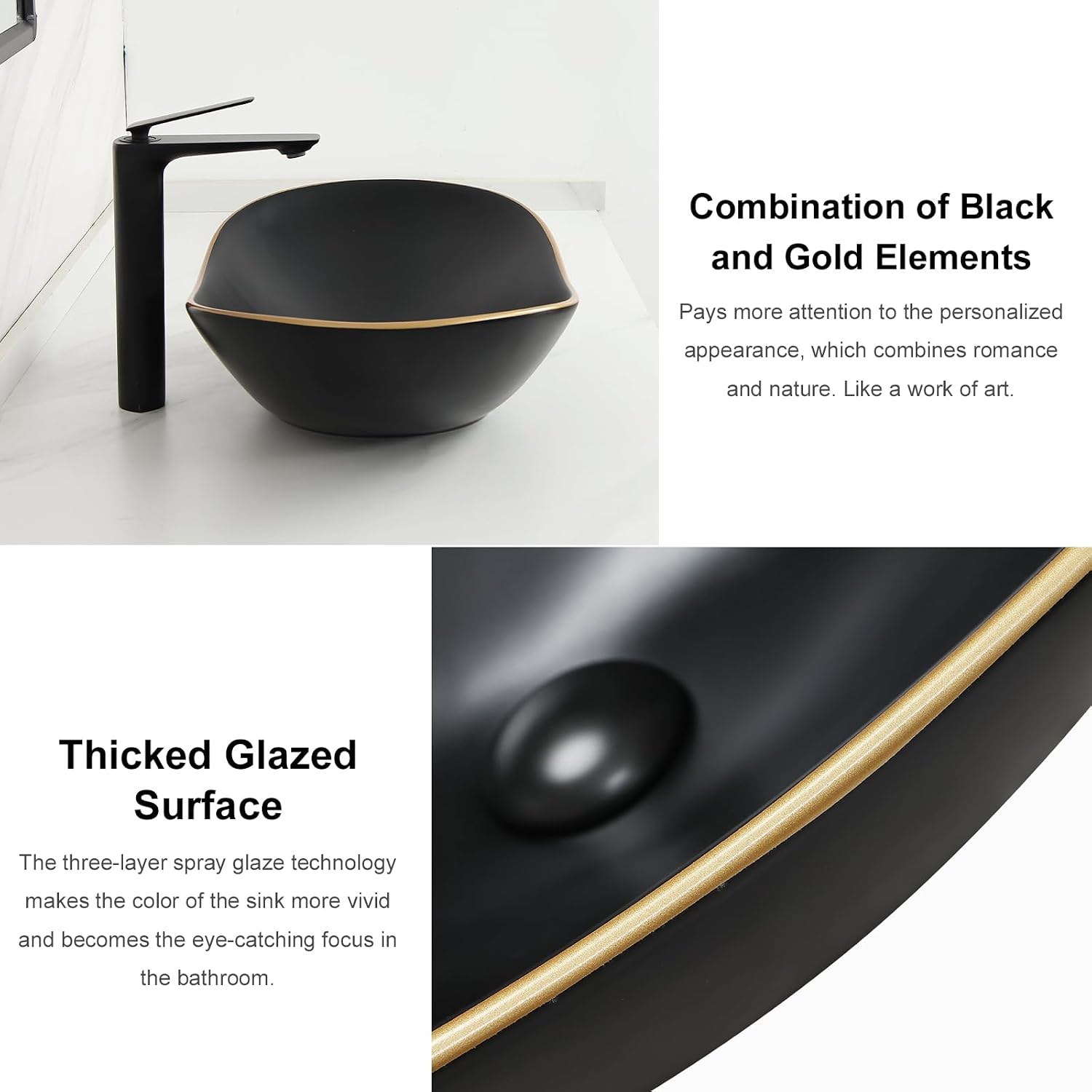 Davivy 24.5'' X 13.8'' Large Matte Black Oval Vessel Sink with Pop Up Drain,Bathroom Sinks Above Counter,Black Vessel Sink with Gold Trim,Ceramic Vessel Sinks for Bathrooms (Large)