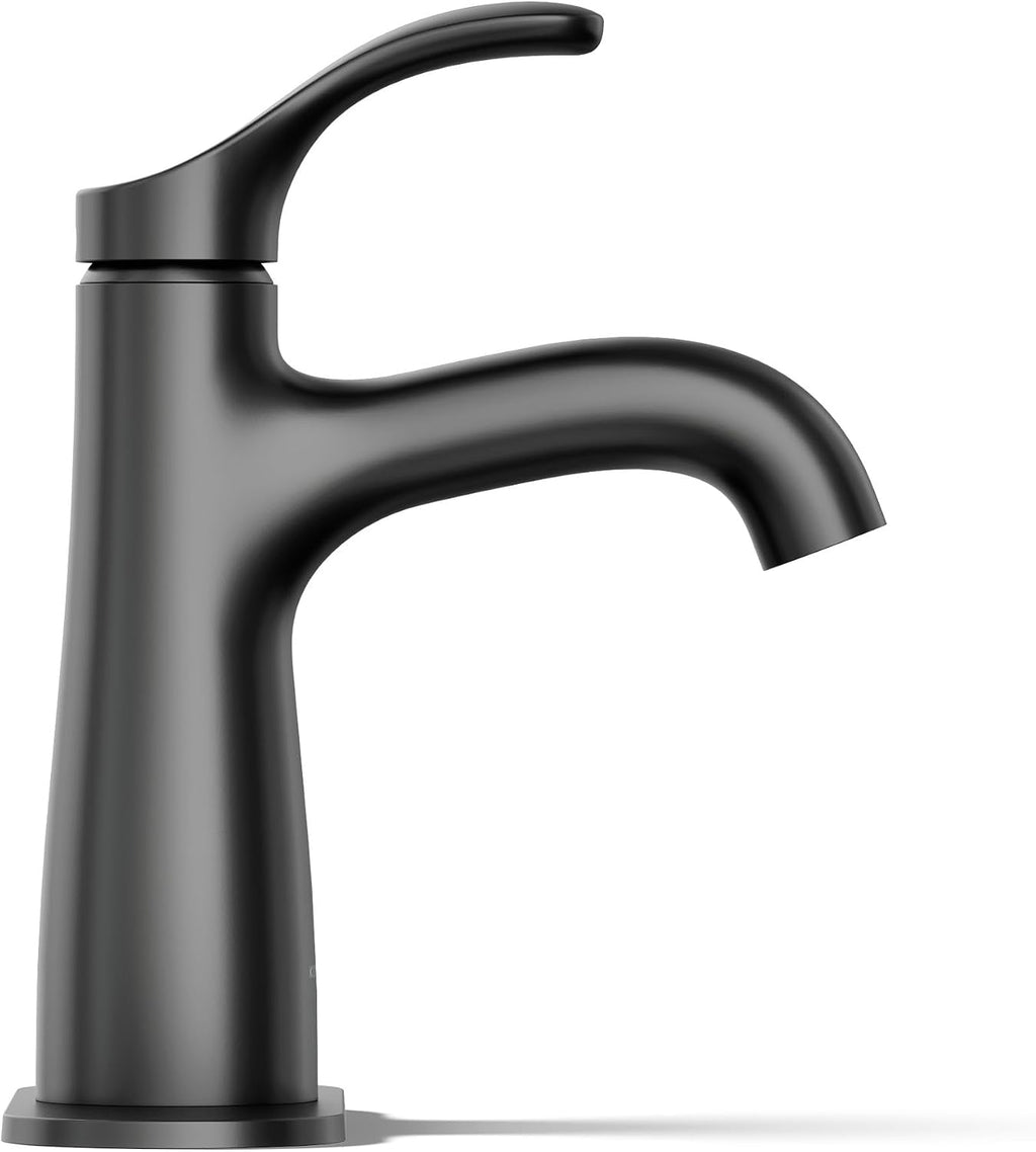 KOHLER K-27389-4-BL Simplice® Single-Handle Bathroom Sink Faucet, 1-Hole, Single-Handle Bathroom Faucets with Clicker Drain, 1.2 GPM, Matte Black
