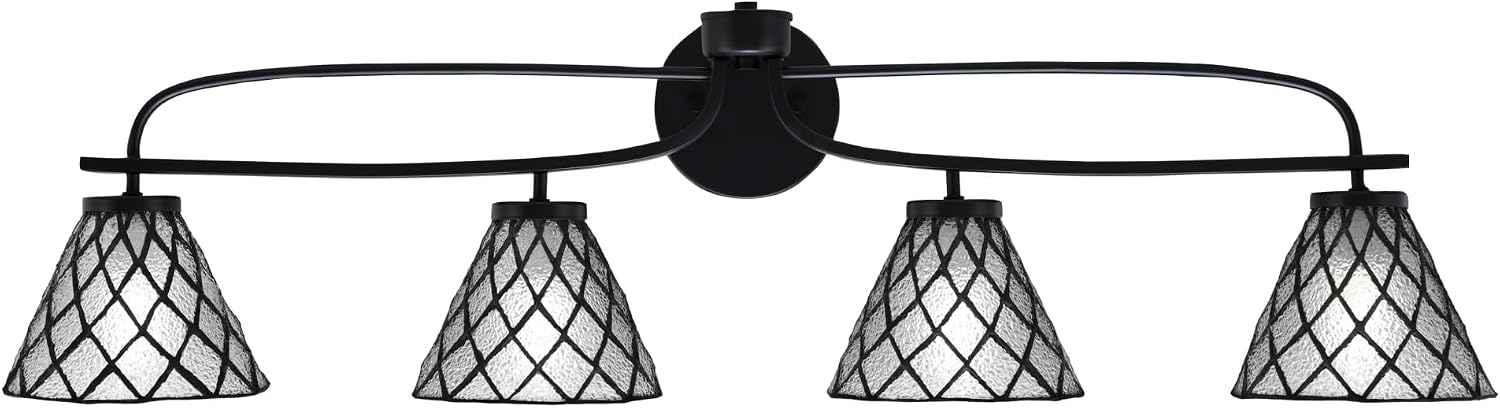 Toltec Lighting Cavella 4-Light Bath Bar – Modern Vanity Light Fixture for Bathroom – Dimmable and LED-Compatible Wall Light – Matte Black Finish, 7' Diamond Ice Art Glass