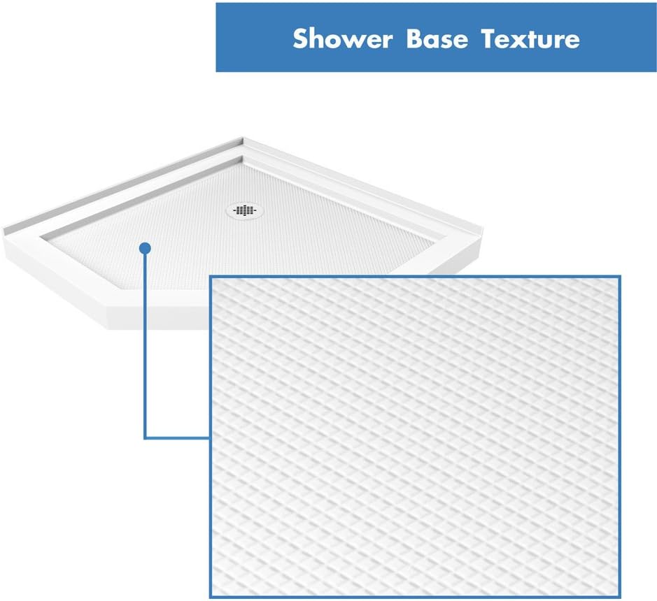 DreamLine Prism 42 inch D x 42 inch W x 74 3/4 inch H Frameless Neo-Angle Pivot Shower Enclosure in Matte Black with White Shower Base Kit