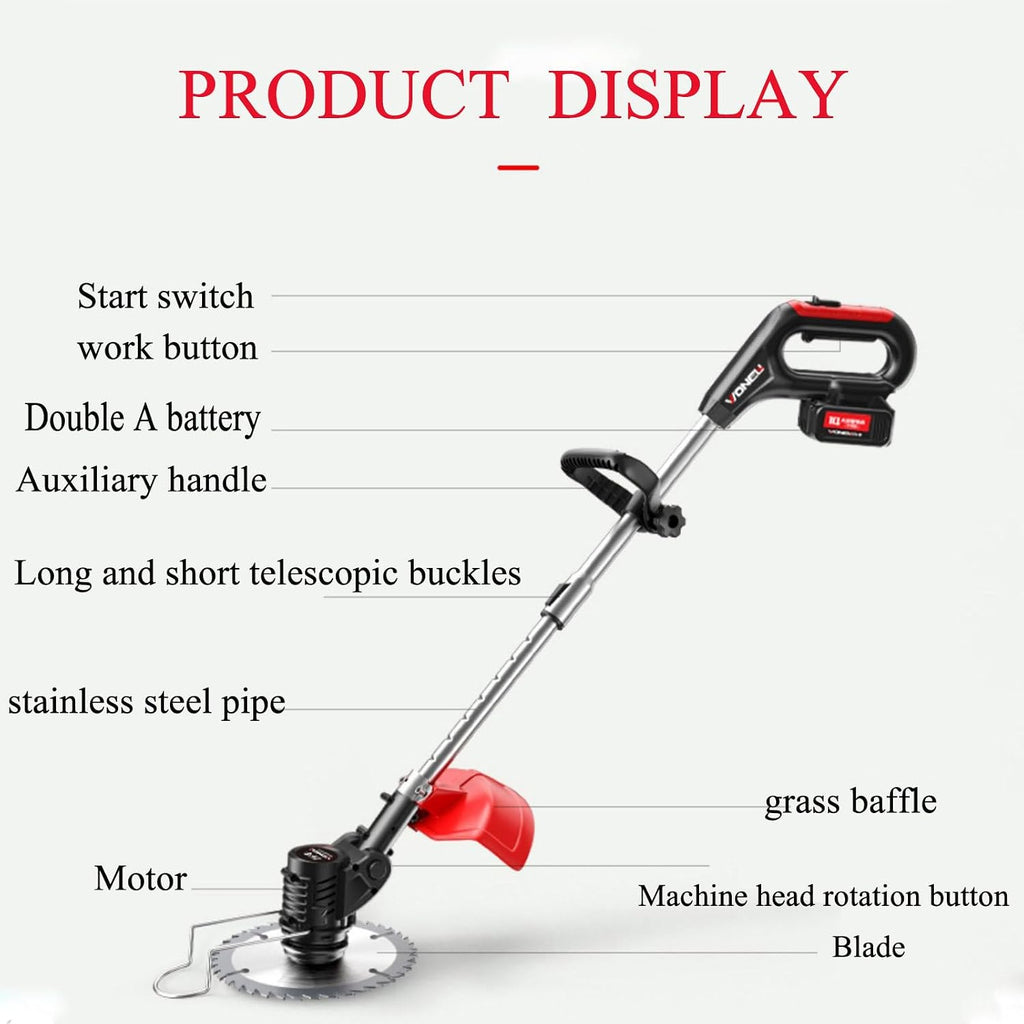 Handheld Electric Lawn Mower Portable Lawn Mowing Tool for Agriculture Household Cordless Weeder Garden Mowing Tool Lawn Brusher,24V/4.0Ah
