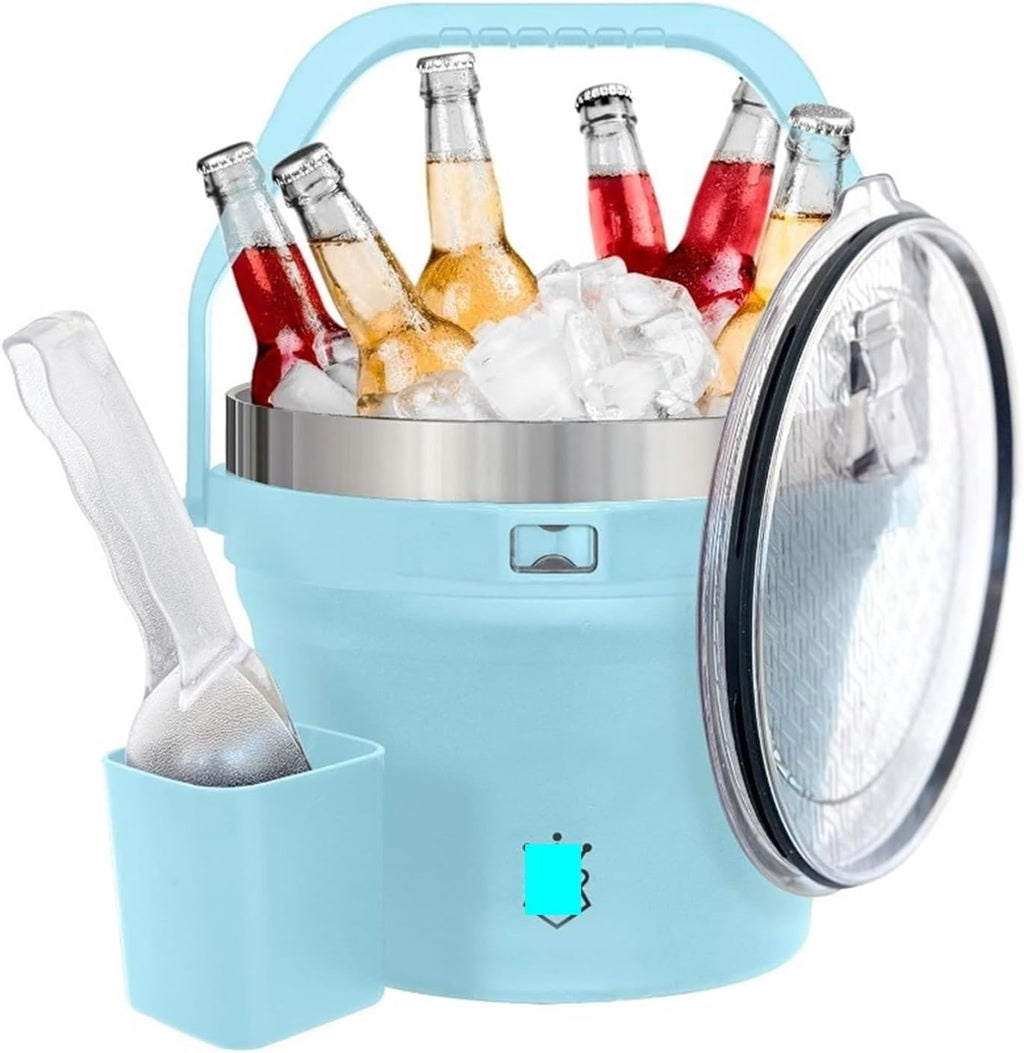 Stainless Steel Large Ice Bucket for Parties, Double-Wall Vacuum Insulated Ice Bucket & Lid, Ice Scoop & Holder.(Red)