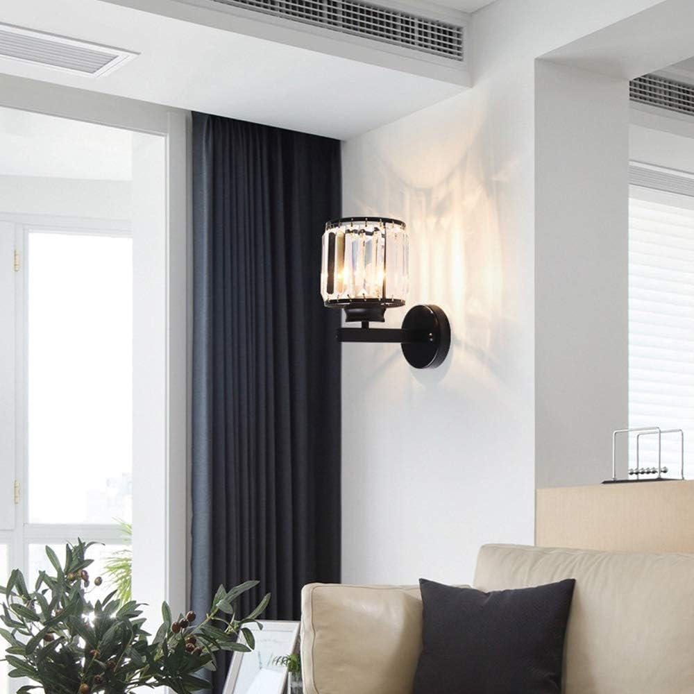 KISAD Wall Lighting Fixtures Clear Glass Prisms Wall Sconces Nordic Modern Wrought Iron Wall Light Wall Mounted Lighting Fixture for Bedroom Living Room Bathroom Vanity Lamp (Color : Black, Size : A)