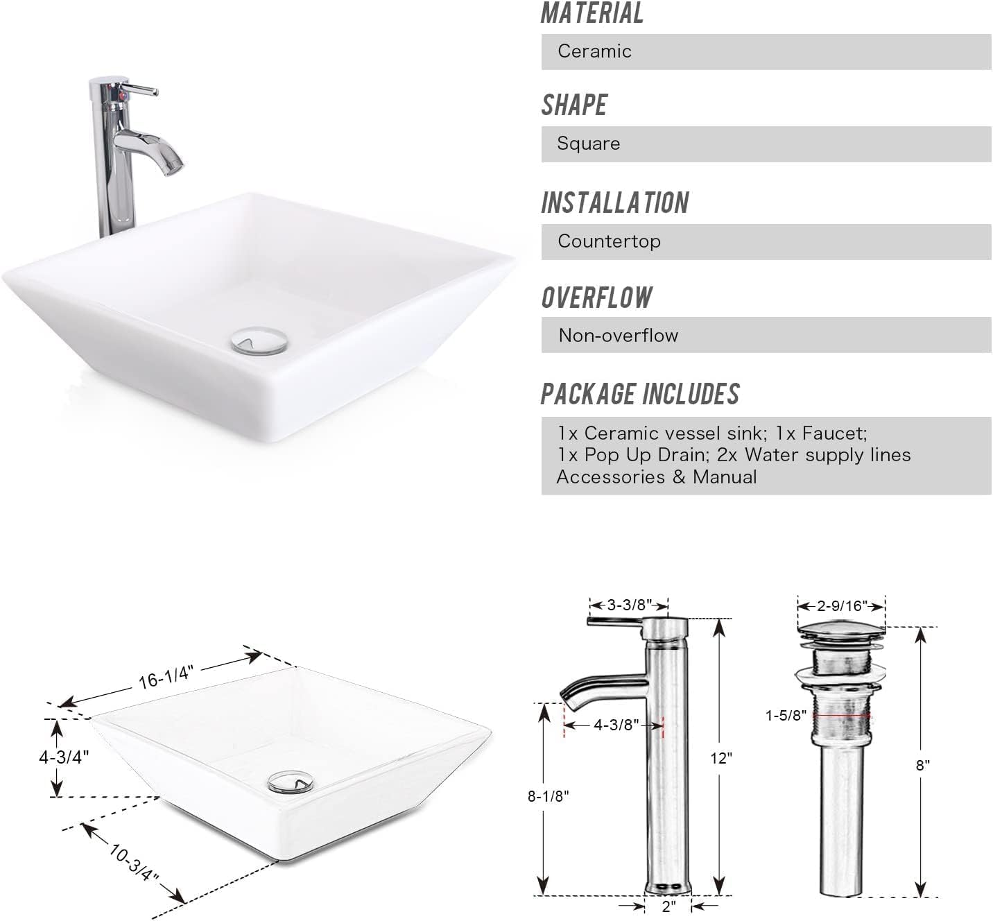 UEV 24' Grey Bathroom Vanity with Ceramic Vessel Sink, ORB Faucet, MDF Vanity with Pop Up Drain and 30% Water-Saving Design, Soft Closing Drawers/Doors,Mirror Not Included (A07)