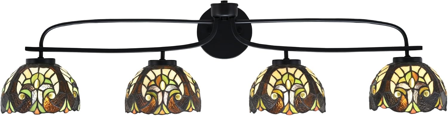 Toltec Lighting Cavella 4-Light Bath Bar – Modern Vanity Light Fixture for Bathroom – Dimmable and LED-Compatible Wall Light – Matte Black Finish, 7' Ivory Cypress Art Glass