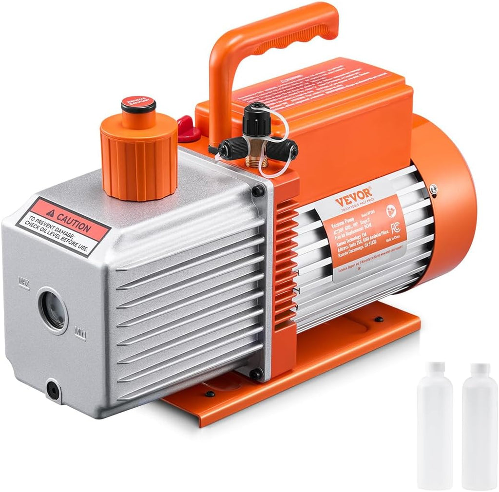 VEVOR Vacuum Pump, 9 CFM, HVAC 2 Stage Rotary Vane Vacuum Pump, for R134a R22 R410a Systems, Auto AC Vacuum Pump Kit with Oil Bottle, for Automotive Air Conditioner Maintenance Resin Degassing