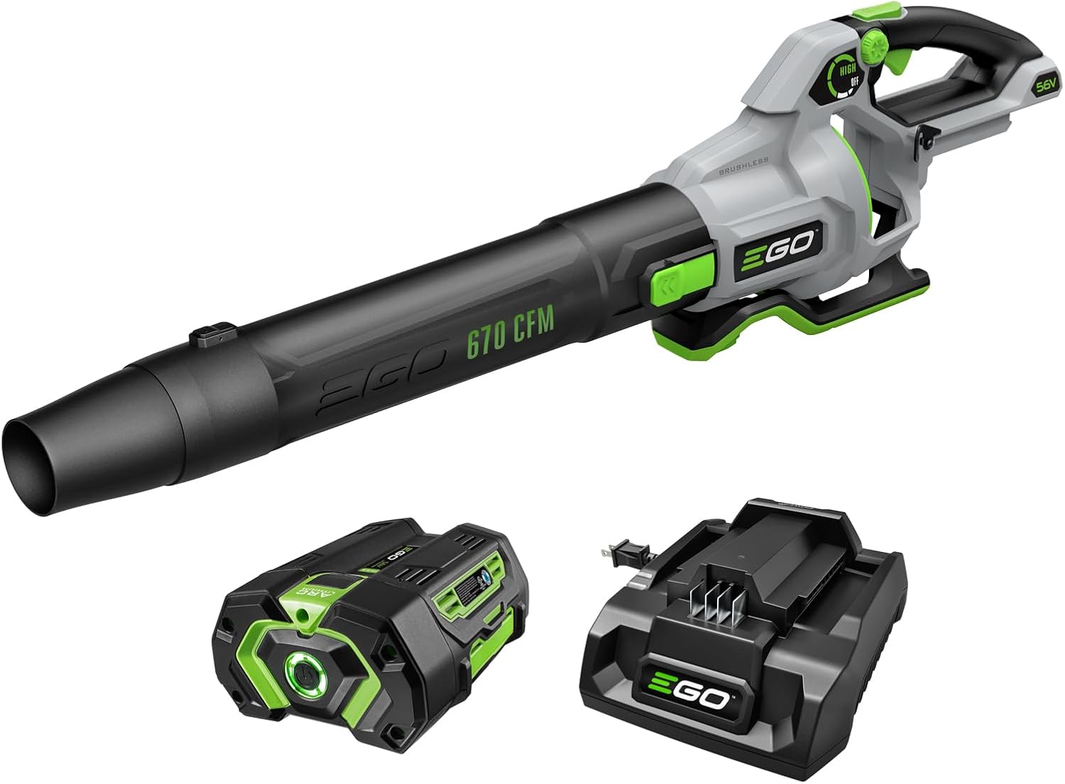 EGO POWER+ Leaf Blower, Cordless Electric 670 CFM, Includes 56V 4.0Ah Battery and Charger - LB6703