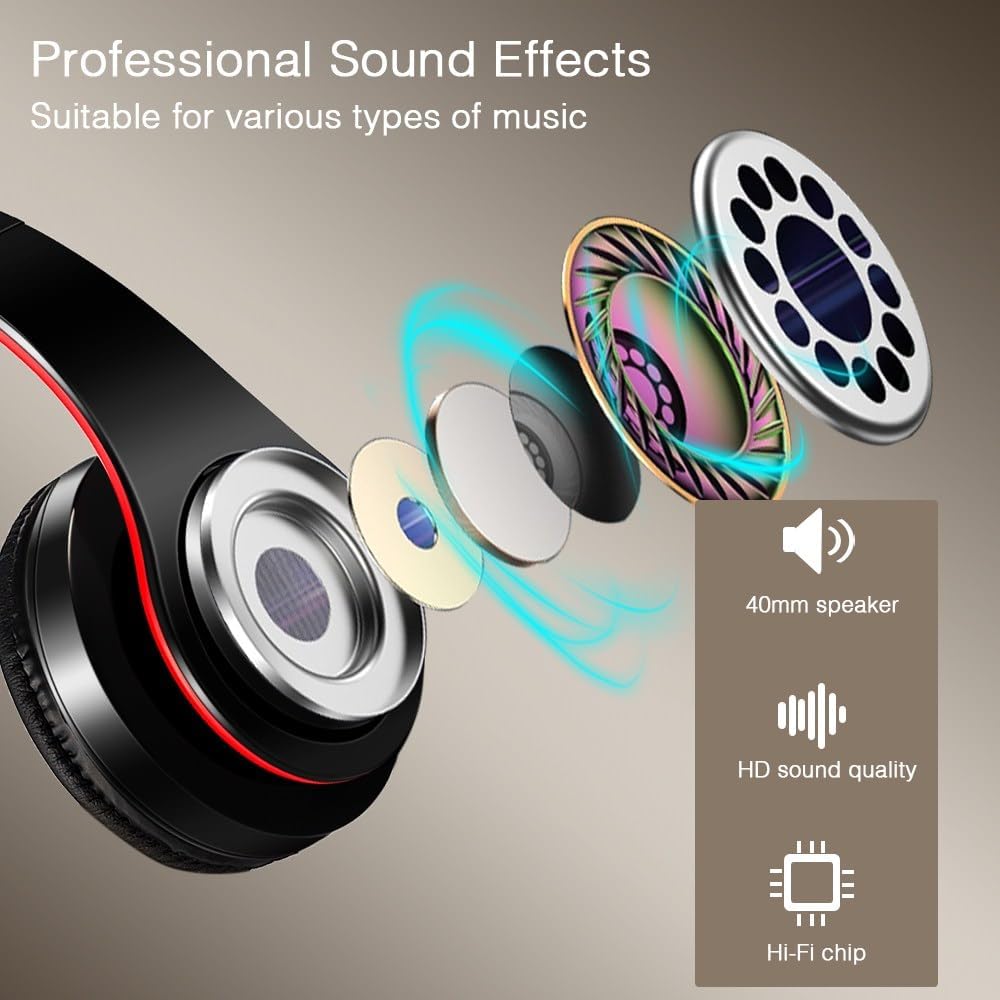 Bluetooth Headphones, Chat- Comfortable Over Ear Stereo Headphsets with Mic, Soft Earmuffs/Foldable/SD/TF, 20H Playtime, Great for Music/OFC/Tour/Gym/Game (20pcs red Colors)