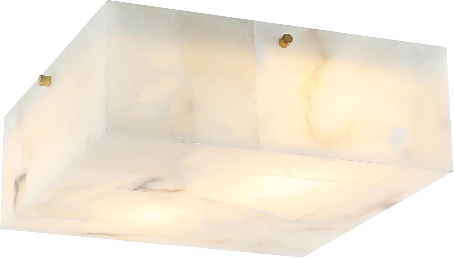 JONATHAN Y 13' Brass Gold Square LED Flush Mount Ceiling Light, Modern Decor, White Marble Alabaster Shade, 2-Light Fixture for Bedroom, Hallway, Bathroom, Glam Lighting JYL1201A