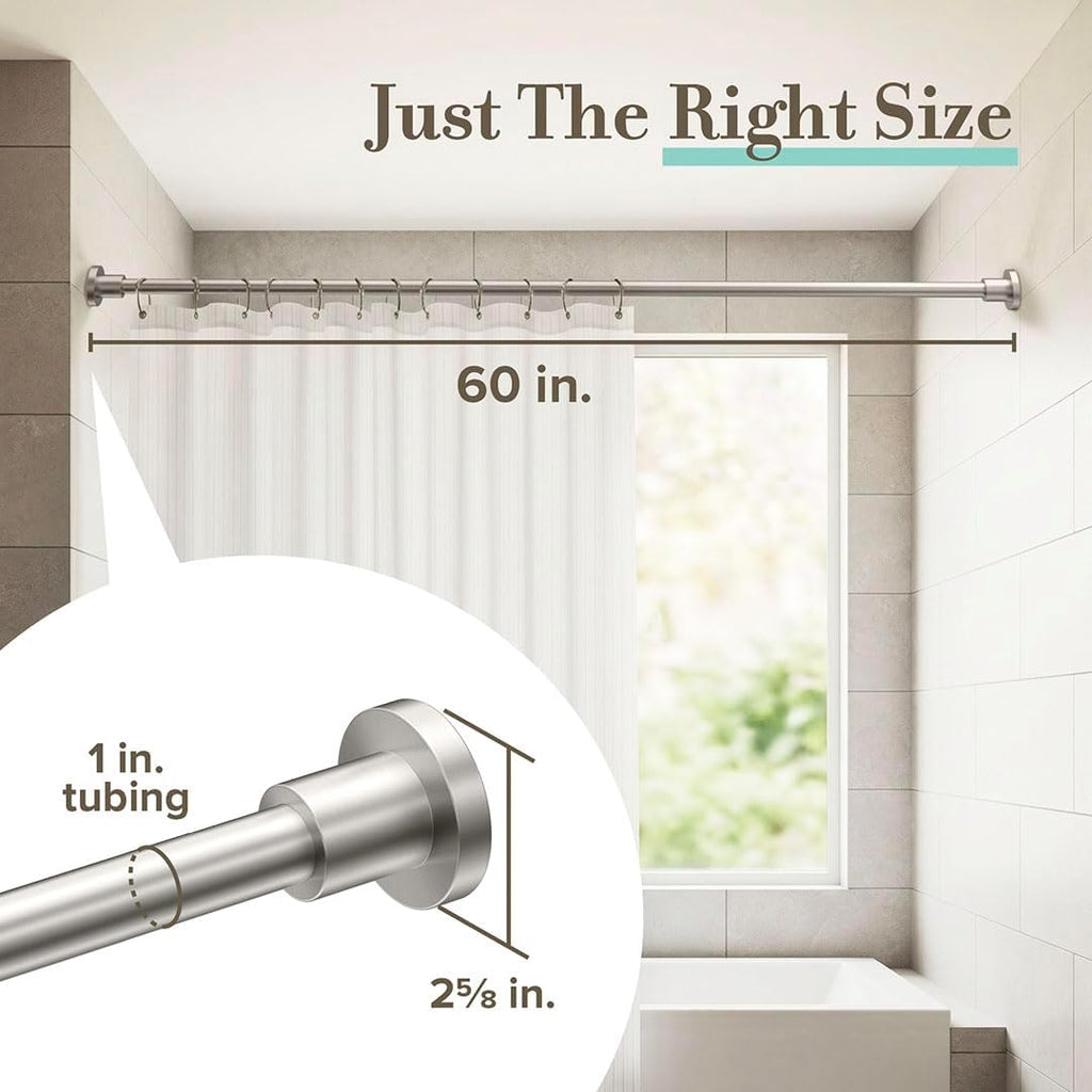 Gatco 829SN Modern Minimalist Straight Shower Rod Set, 60 Inch, Satin Nickel
