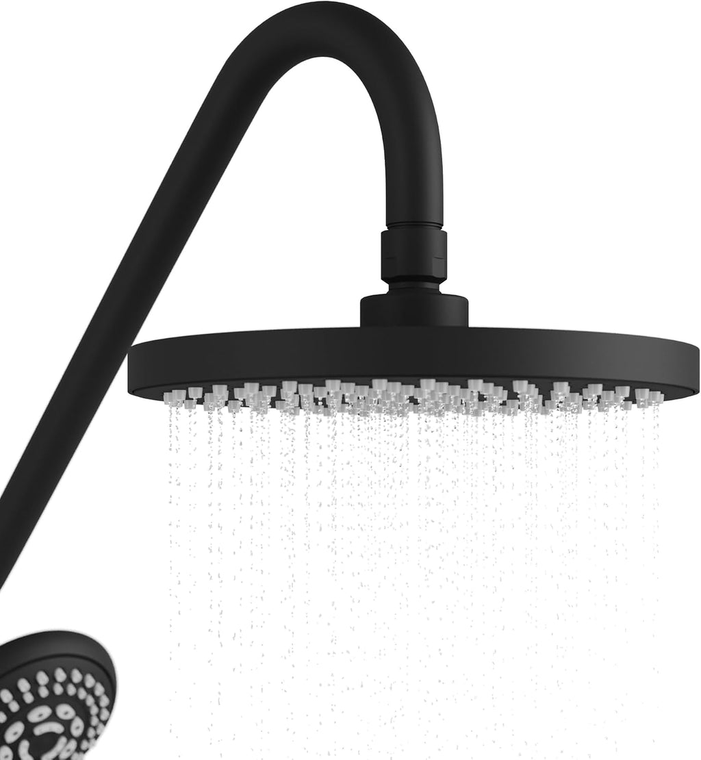 PULSE ShowerSpas Kauai III Matte Black Rain Shower Head with Handheld Spray - 2.5 GPM, 8' Showerhead, 5-Function HandShower, Adjustable Slide Bar - Shower Heads with Handheld Spray Combo