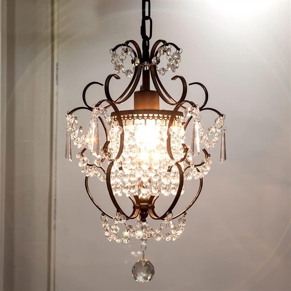 Modern Crystal Chandelier Rustic Vintage Wrought Iron K9 Raindrop Pendant Light Adjustable Chain Ceiling Hanging Lighting Fixture for Entry Hallway Cloakroom Restaurant Bathroom Foy T-256(Black)