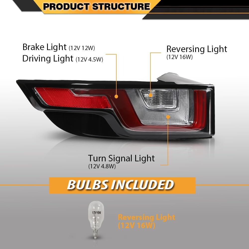 CNNELL 1 Pair Brake Tail Lights Rear Lamp Assembly Compatible with Range Rover Evoque 2012-2018 Assembly Rear Lights
