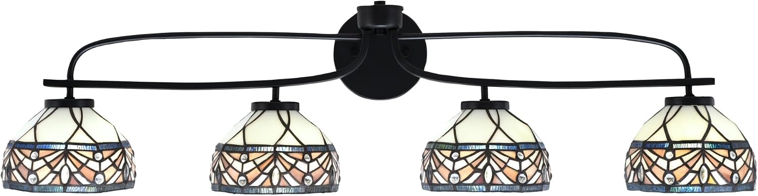 Toltec Lighting Cavella 4-Light Bath Bar – Modern Vanity Light Fixture for Bathroom – Dimmable and LED-Compatible Wall Light – Matte Black Finish, 7' Royal Merlot Art Glass