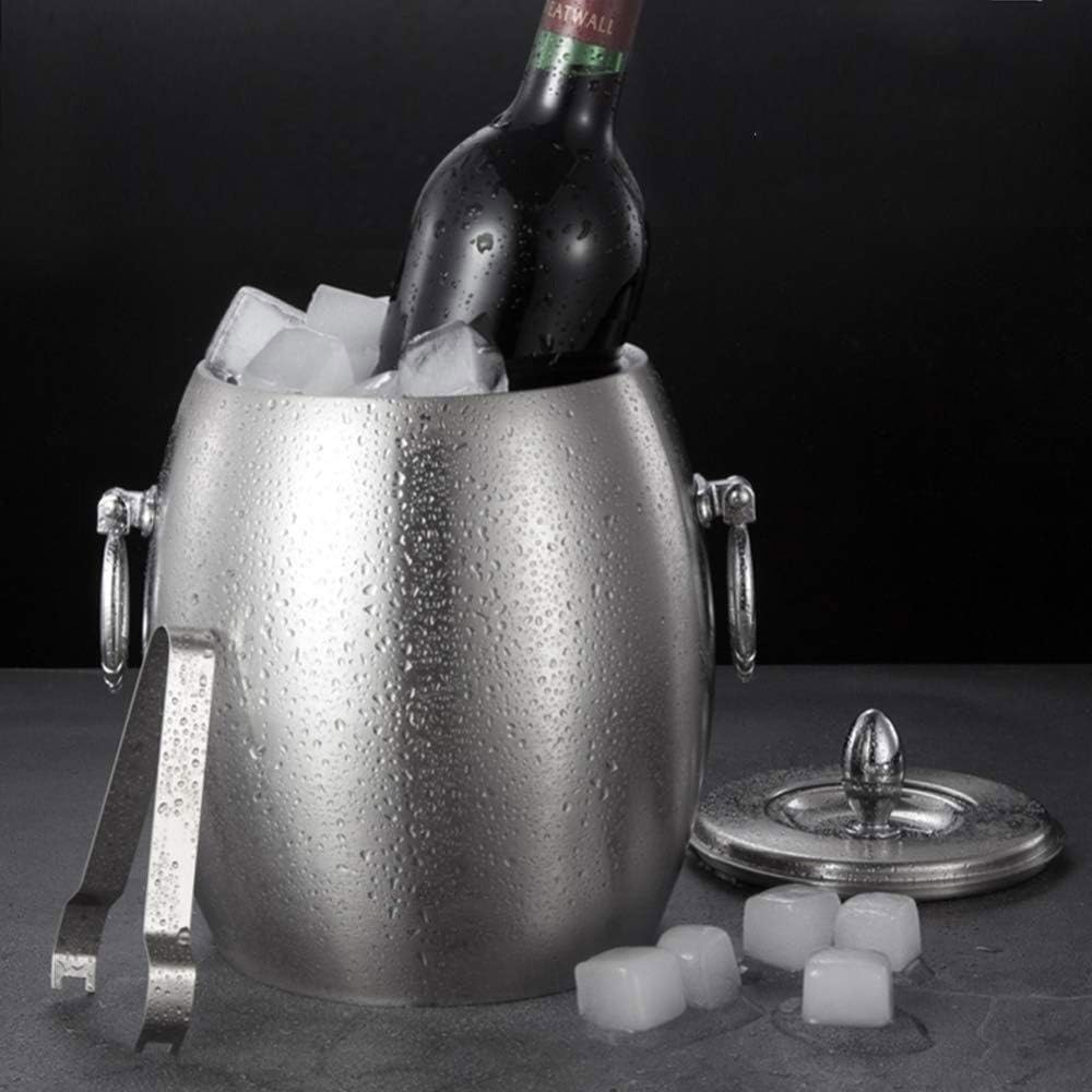 Ice Bucket Insulated Stainless Steel Double Wall Ice Bucket with Lid and with Clamp -2L