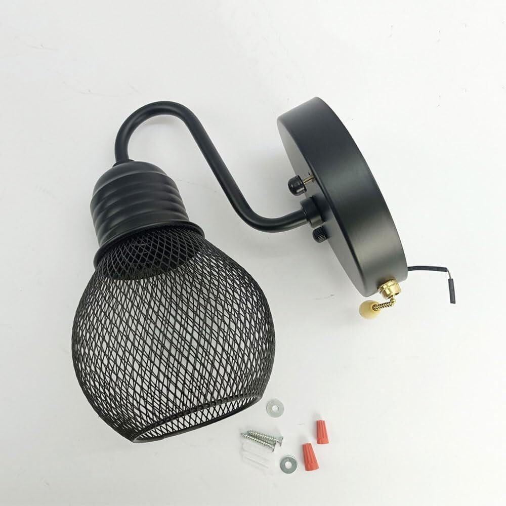 Wall Sconces for Bedroom Bathroom Mirror Light Black Wrought Iron Wall Lamp Personality Hollow Bedside Industrial Wind Small Iron Cage Light Bulb Lighting Fixture