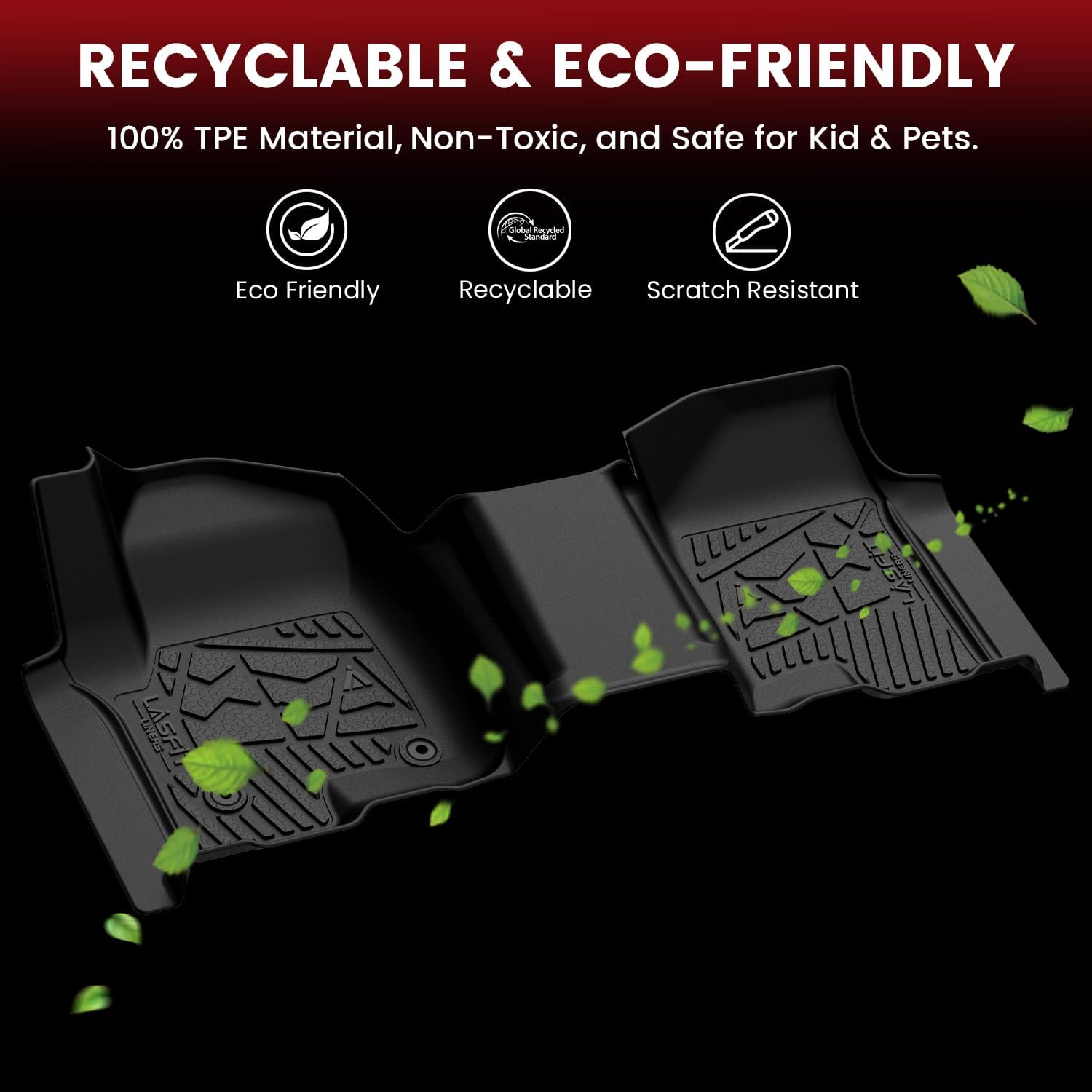 LASFIT Floor Mats 2019-2025 2026 for Ram 2500/3500 Crew Cab Bench Seat, Not for Bucket Seat or Model with PTO KIT or 4X4 Shifter, All Weather TPE Custom Fit Car Mats Floor Liners 1st & 2nd Row, Black