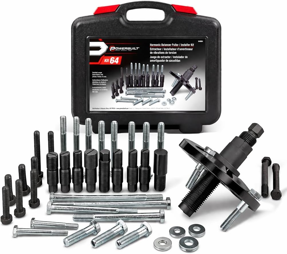 Powerbuilt Harmonic Balancer Puller Set, Remove and Install, Balancers on Car Vehicles and Light Trucks, Thread Adapters - 648994