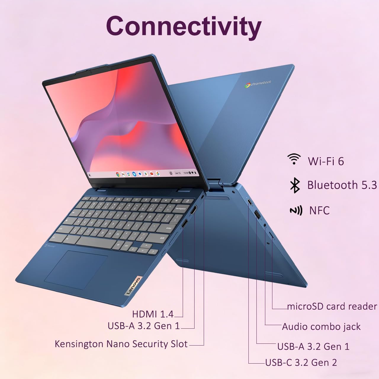 Lenovo IdeaPad Flex 3i Chromebook 2-in-1 Laptop (12.2' FHD+ Touchscreen, Intel N100, 4GB DDR5, 192GB Storage (64GB eMMC + 128GB SD Card)) for Home & Student, Long Battery Life, NFC, Chrome OS, Blue
