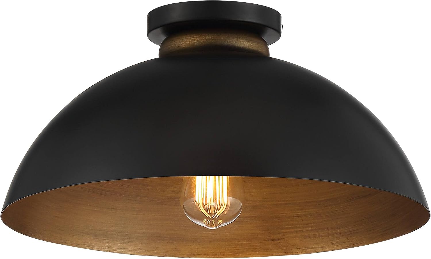 Possini Euro Design Janie Modern Industrial Semi Flush-Mount Fixture 15 1/2' Wide Black Exterior Gold Interior Dome Shade for Bedroom Kitchen Living Room Hallway Bathroom House Home
