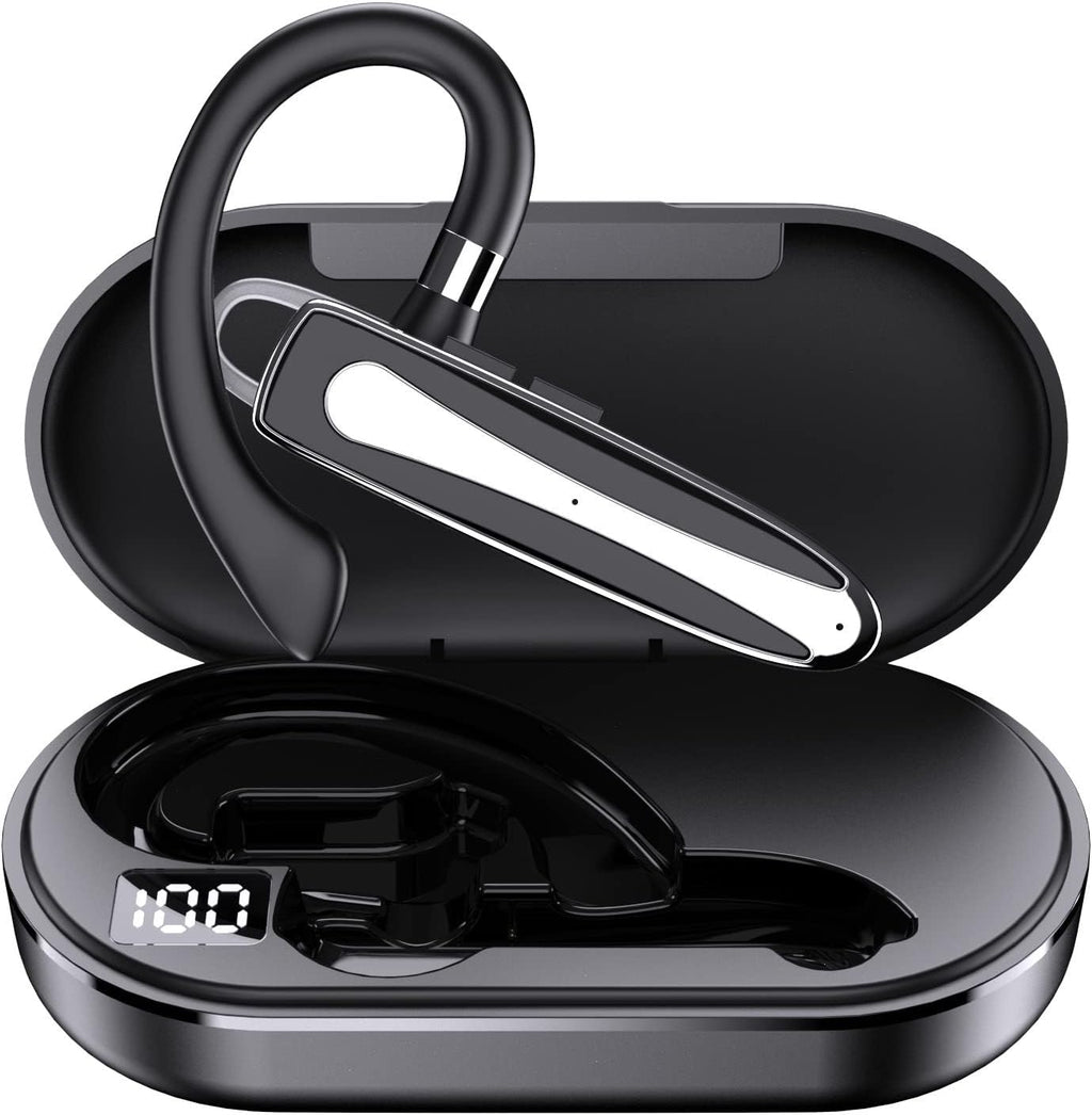 Business Headsets Bluetooth Headphones IPX7 Waterproof Wireless Earpiece,CVC8.0 Noise Cancelling 12 Hours Talktime with HD digital display, built-in Microphone for Driving Office Business, black+white
