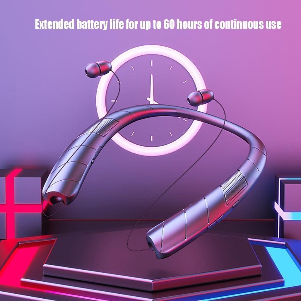 Neckband Bluetooth Headphones 48 Hours Battery Life Ultra-Lightweight Comfort Memory Collar ENC Call Noise Cancellation Fast Charging for Home,Traveling,Outdoor,Business Trips