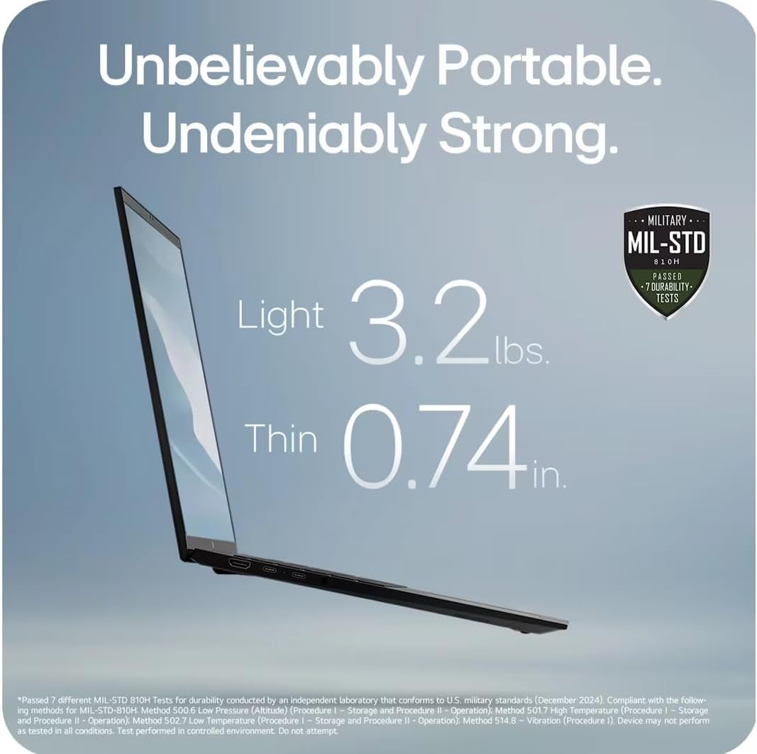 LG gram 17' Copilot+ PC, Thin & Lightweight Laptop, Intel Evo Edition - Intel Core Ultra 7 258V, 32 GB RAM, 2 TB SSD, 17' WQXGA (2560x1600), Intel ARC Graphics, Wi-Fi 7, Backlit KB, Windows 11 Pro