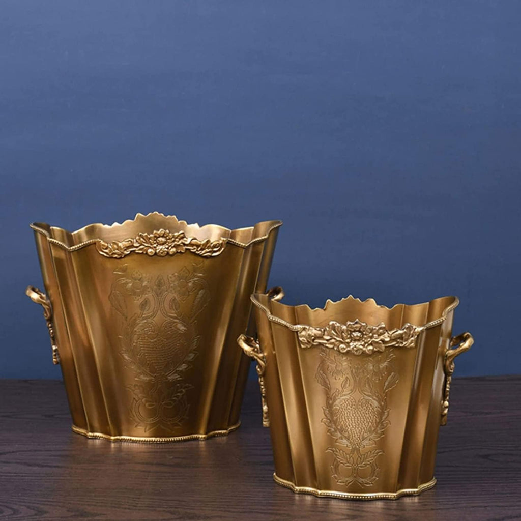 Ice Bucket Brass Ice Bucket Hand Carved Vintage Ice Bucket for Bar Champagne Red Wine Cooling Whiskey Barrel Beer Bucket for Kitchen (Color : Gold L)